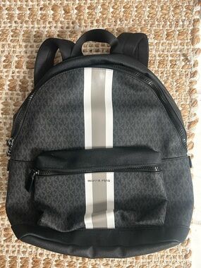 Brand New Michael Kors Black Logo Stripe Backpack
